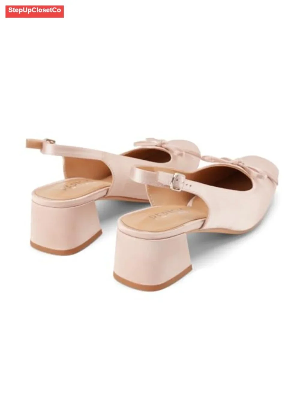 Ballet Slingback Heels Square Toe Chunky Heel Pumps Bow